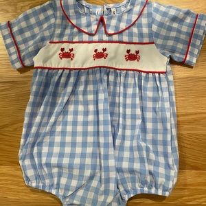 Blue and White Check Crab Toddler Bubble with Peter Pan collar - 24 months